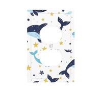1 Gang Single Duplex Outlet Wall Plate Decorative Switchplate, Cute Cartoon Dolphin Whale Ocean Creatures Light Switch Cover for Bedroom Living Room Decor