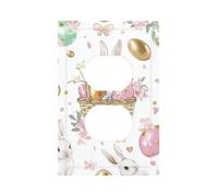1 Gang Single Duplex Outlet Wall Plate Decorative Switchplate, Easter Bunny Eggs Spring Flowers Light Switch Cover for Bedroom Living Room Decor