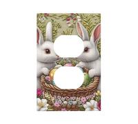 1 Gang Single Duplex Outlet Wall Plate Decorative Switchplate, Easter Colorful Egg Bunny Light Switch Cover for Bedroom Living Room Decor