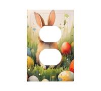 1 Gang Single Duplex Outlet Wall Plate Decorative Switchplate, Easter Egg Bunny Easter Light Switch Cover for Bedroom Living Room Decor