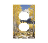 1 Gang Single Duplex Outlet Wall Plate Decorative Switchplate, Mountain Forest Yellow Aspen Trees Snow Light Switch Cover for Bedroom Living Room Decor