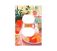 1 Gang Single Duplex Outlet Wall Plate Decorative Switchplate, Orange By The Afternoon Tea Window Light Switch Cover for Bedroom Living Room Decor