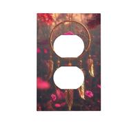 1 Gang Single Duplex Outlet Wall Plate Decorative Switchplate, Render Dreamcatche Pink Roses Gold Light Switch Cover for Bedroom Living Room Decor