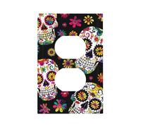 1 Gang Single Duplex Outlet Wall Plate Decorative Switchplate, Sugar Skull Halloween Skeleton Floral Day of The Dead Light Switch Cover for Bedroom Living Room Decor