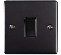 1 Gang Single Light Switch - MATT BLACK & Black Trim - 2 Way 10 Amp - Dark Gunmetal Decorative Wall Plate & Solid Metal Rocker - On/Off Mains Lighting Switch
