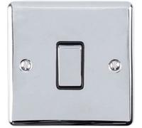 1 Gang Single Light Switch POLISHED CHROME 2 Way 10A Black Trim & Metal Rocker
