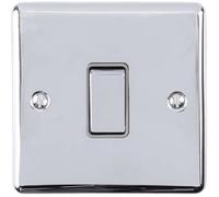 1 Gang Single Light Switch Polished Chrome 2 Way 10A Grey Trim & Metal Rocker - Decorative Kitchen Living Room Bedroom Plate