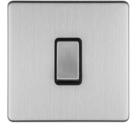 1 Gang Single Light Switch SCREWLESS SATIN STEEL 2 Way 10A Metal Rocker Slim
