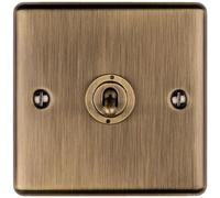 1 Gang Single Retro Toggle Light Switch Antique Brass 10A 2 Way Lever Plate - Classic Vintage Style Flick Lever Wall Plate