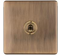 1 Gang Single Retro Toggle Light Switch SCREWLESS ANTIQUE BRASS 10A 2 Way Lever