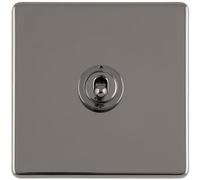 1 Gang Single Retro Toggle Light Switch SCREWLESS Black Nickel 10A 2 Way Lever - Classic Vintage Style Flick Lever Wall Plate
