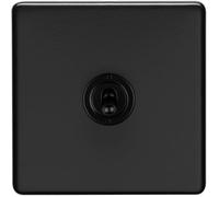 1 Gang Single Retro Toggle Light Switch SCREWLESS MATT Black 10A 2 Way Lever - Classic Vintage Style Flick Lever Wall Plate