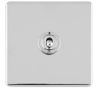 1 Gang Single Retro Toggle Light Switch SCREWLESS POLISHED CHROME 10A 2Way Lever