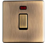 1 Gang Single SCREWLESS 20A Switch & Neon ANTIQUE BRASS & BLACK 3mm Slim Plate