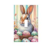 1 Gang Single Toggle Switch Wall Plate Decorative Switchplate, Colorful Easter Eggs Cute Bunny Rabbit Light Switch Cover for Bedroom Living Room Decor
