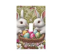 1 Gang Single Toggle Switch Wall Plate Decorative Switchplate, Easter Colorful Egg Bunny Light Switch Cover for Bedroom Living Room Decor