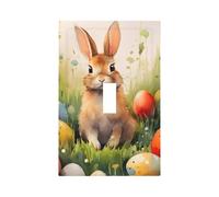 1 Gang Single Toggle Switch Wall Plate Decorative Switchplate, Easter Egg Bunny Easter Light Switch Cover for Bedroom Living Room Decor