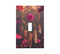 1 Gang Single Toggle Switch Wall Plate Decorative Switchplate, Render Dreamcatche Pink Roses Gold Light Switch Cover for Bedroom Living Room Decor