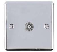 1 Gang Single TV Coaxial Aerial Socket - Chrome & Grey Female Wall Plate Outlet - Decorative Television Coax Face Plate