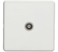 1 Gang Single TV Coaxial Aerial Socket SCREWLESS MATT White Female Wall Plate - Decorative Television Coax Face Plate