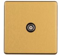 1 Gang Single TV Coaxial Aerial Socket SCREWLESS SATIN BRASS Female Wall Plate