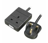 1 Gang Single Way UK 13A Mains Power Socket Extension Lead Black 15m