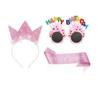 1 Girl'S Headband, 1 Glitter Shoulder Strap And 1 Birthday Glasses, Seventh Birthday Party Supplies, Party Outfit Accessories.