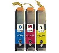 1 Go Inks C/M/Y Set of 3 Ink Cartridges to replace Brother LC223 C/M/Y Compatible/non-OEM for Brother DCP and MFC Printers (3 Inks), Standard Capacity