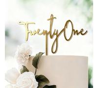 1 Gold Twenty One Cake Topper for 21st Birthday, Reusable Cake Decoration