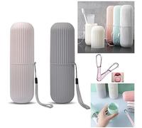 1 GREY & 1 WHITE Travel TOOTHBRUSH Holder, MOUTHWASH Cup, TOOTHPASTE Holder & TONGUE Scraper -Carry Strap, Anti Slip Groove (1 GREY, 1 WHITE & 2 Scraper)