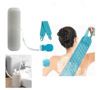 1 GREY Travel TOOTHBRUSH Holder & 3PC Back SCRUBBER, SCRUNCHIE & MITT SPA SET- MOUTHWASH Cup, TOOTHPASTE Holder -Carry Strap, Anti Slip Groove, Store Make Up Brushes (GREY Holder & BACK Scrubber Set)