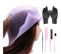 1 Hair Coloring Hat with Crochet Hooks, 1 Set of Combs, 1 Pair of Gloves, Hair Coloring Set, Multifunctional Styling, Hairdressing Tools, Suitable for Hair Coloring in Hair Salons