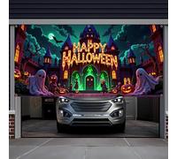 1 Halloween castle pumpkin lantern garage banner, large outdoor garage decorative wall painting, Halloween background 200x140CM