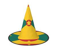 1 Halloween Witch Hat for Adults,Flag of Grenada Print Foldable Steeple Wizard Costume Cap, for Holiday Party Accessory