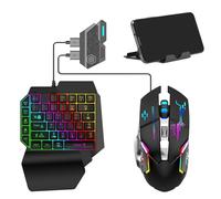 1 Handed Membrane gami-ng Keyboard - 5.0 Keyboard With Rainbow Backlit | 35 Keys Game Controller Keyboard With mous-e And Adapter For Mobile Game No Need To Drive, Plug And Devices Smartphone/Tablet