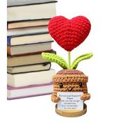1 Handmade Inspiration Sunflower & Heart Unisex Crochet Knitting Plush Doll With Positive Words And Wooden Base