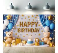 1 Happy Birthday banner background - bright yellow Happy Birthday letters with stars and a polyester 300x200CM