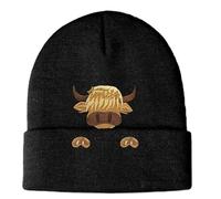 1 Highland Cow Embroidered Woolen Hat and 2 Keychains, Animal Theme Pattern, Knitted Warm Head Accessories, Unisex Daily Wear.