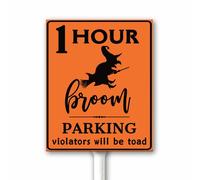 1 hour Broom parking violators will be toad witch Halloween Broom Parking Yard Sign With Stake 18x22 CM, Spooky Halloween Party Decor, Sturdy Aluminum Plaque Rust Free Decorations