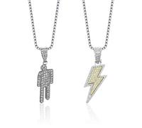 1 Human-Shaped Necklace and 1 Lightning Necklace, Trendy Hip-Hop Necklace, Fashionable Diamond Jewelry, Creative and Personalized Jewelry.