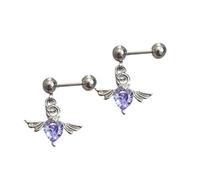 1 Hypoallergenics Angel-s Wing Heart Earrings Surgical Steel Ear Studs Lightweight Everyday Jewelry Gifts Silver Tone Stainless Steel Ange-l Heart Ear Studs Fashion Jewelry