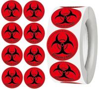 1 Inch Biohazard Stickers - Waterproof Vinyl Round Stickers, 300 Pcs (1inch), Universal Biohazard Symbol, Indoor Use, Hospitals, Labs, Industrial Settings