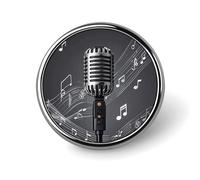1 Inch Button Badges Microphone with Music Notes Chest Pins Aluminium Alloy for Coat Backpack