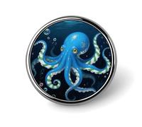 1 Inch Custom Blue Octopus Lapel Pins for Suits Funny Brooches for Men Women Vintage Pin Badges for Bags Jackets Backpacks Hats Button Badge Collection Gifts-Round