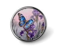 1 Inch Custom Butterfly Iris Bloom Lapel Pins for Suits Funny Brooches for Men Women Vintage Pin Badges for Bags Jackets Backpacks Hats Button Badge Collection Gifts-Round