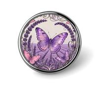 1 Inch Custom Butterfly Lavender Spike Lapel Pins for Suits Funny Brooches for Men Women Vintage Pin Badges for Bags Jackets Backpacks Hats Button Badge Collection Gifts-Round