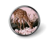 1 Inch Custom Deer Among Pink Cherry Blossoms Lapel Pins for Suits Funny Brooches for Men Women Vintage Pin Badges for Bags Jackets Backpacks Hats Button Badge Collection Gifts-Round