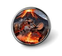 1 Inch Custom Dinosaur Volcano Eruption Lapel Pins for Suits Funny Brooches for Men Women Vintage Pin Badges for Bags Jackets Backpacks Hats Button Badge Collection Gifts-Round