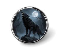 1 Inch Custom Ferocious Howling Wolf Lapel Pins for Suits Funny Brooches for Men Women Vintage Pin Badges for Bags Jackets Backpacks Hats Button Badge Collection Gifts-Round