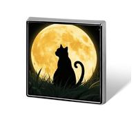 1 Inch Custom Full Moon Cat Sit In Grass Field Lapel Pins for Suits Funny Brooches for Men Women Vintage Pin Badges for Bags Jackets Backpacks Hats Button Badge Collection Gifts-Square